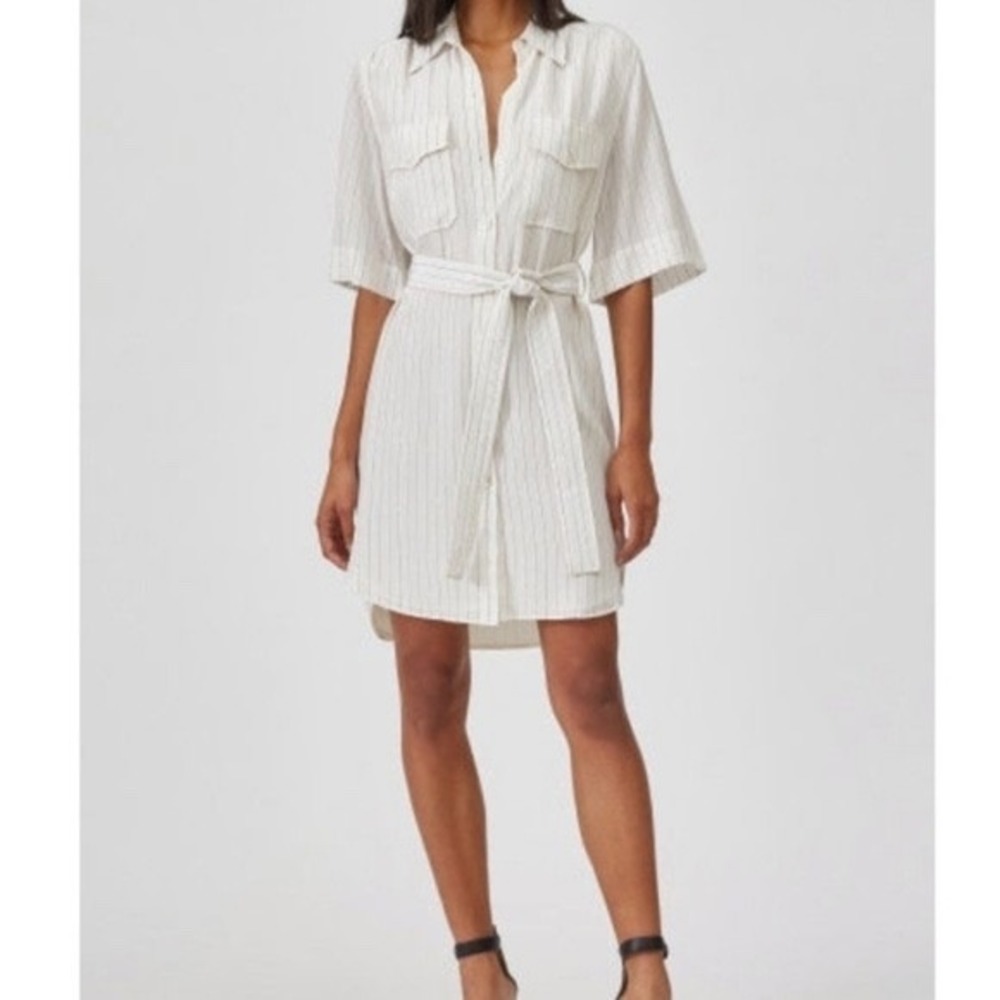 Equipment Amadee Silk Shirt Dress Size Small Striped Cream Career Modern Luxury